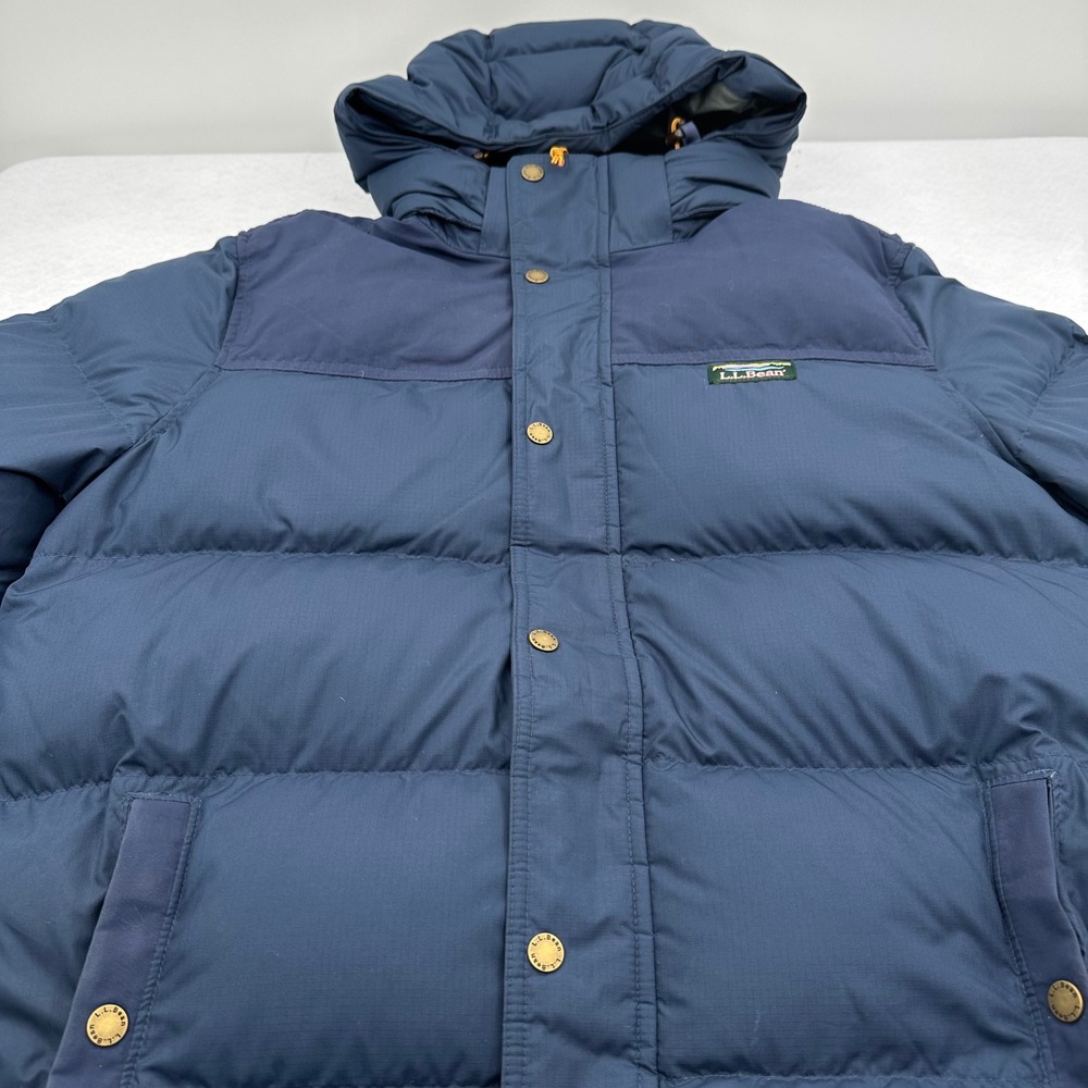 LL Bean Mens Mountain Classic Down Parka Blue Puffer Jacket Hooded Large L Reg - Picture 9 of 16